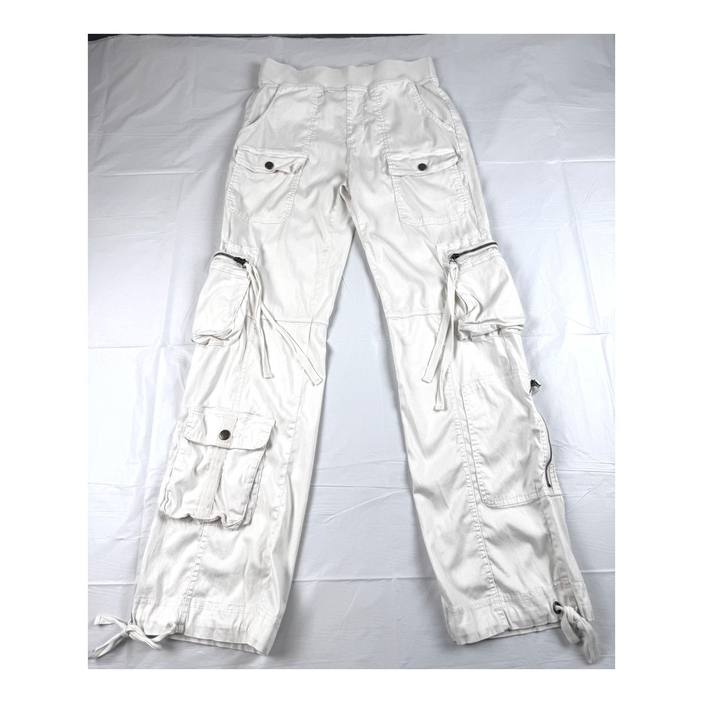 XCVI White Cargo Pants Lyocell Cotton Stretch Utility Tie Cuff Womens XS Cream